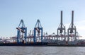 Transhipment cranes in Hamburg Sea Port Royalty Free Stock Photo