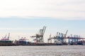 Transhipment cranes in Hamburg Sea Port Royalty Free Stock Photo