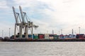 Transhipment cranes in Hamburg Sea Port Royalty Free Stock Photo