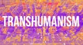 Transhumanism concept with neural network gradient city background