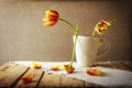 Transience Still life tulips cup petals Royalty Free Stock Photo