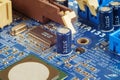 Transistors and chips on the motherboard Royalty Free Stock Photo