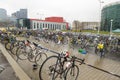 Transit area full of bikes at a duathlon competition Royalty Free Stock Photo