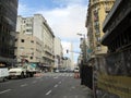 Transit on Corrientes street with the obelisk in the background Buenos Aires Argentina