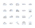 Transit line icons collection. Commute, Subway, Bus, Train, Transport, Ferry, Mass transit vector and linear
