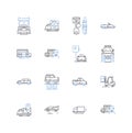 Transit line icons collection. Commuting, Public transit, Transportation, Traveling, Subway, Bus, Train vector and Royalty Free Stock Photo