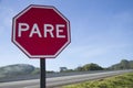 Red plate stop PARE transit sign