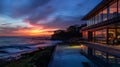 The transition from day to night at this seaside retreat is a sight to behold as the changing colors of the sky reflect