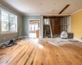 transition of the before and after of a house interior renovation.