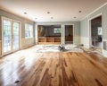 transition of the before and after of a house interior renovation.