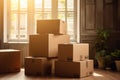 Transition phase: cardboard containers with belongings, awaiting relocation Royalty Free Stock Photo