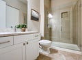 Transitional bathroom interior design in soft beige colors Royalty Free Stock Photo