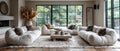 Transitional living room with cozy seating timeless charm natural light and decor. Concept