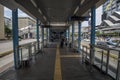 TransJakarta open bus station with modern avenue on both sides in Jakarta, Indonesia