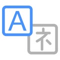Translate. Blue and white dictionary symbol. Translation sign. English and Chinese
