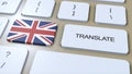 Translate British English Language Concept. Translation of word. Button with Text on Keyboard. 3D Illustration Royalty Free Stock Photo