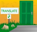 Translate text with front door background.