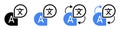 Translate vector icons set on isolated background. Black and blue, language translation signs. Line and stroke style. Vector EPS