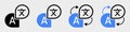 Translate vector icons set on transparent background. Black and blue, language translation signs. Line and stroke style. Vector