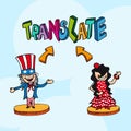 Translation concept english spanish people cartoon