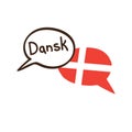 Translation: Danish. Vector illustration of hand drawn doodle speech bubbles with a national flag of Denmark and hand written name