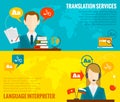 Translation and dictionary banners set flat Royalty Free Stock Photo