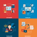 Translation and dictionary flat icons composition Royalty Free Stock Photo