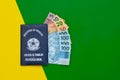 Translation: Federative Republic of Brazil, Ministry of Labor. / Brazilian Work Card. Brazilian cedulas. Background representing