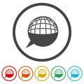 Translation globe glyph icon. Set icons in color circle buttons