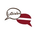 Translation: Latvian. Vector illustration of hand drawn doodle speech bubbles with a national flag of Latvia and hand written name