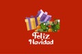 Translation: Merry Christmas. Feliz Navidad vector text Calligraphic Lettering design card template. Royalty Free Stock Photo