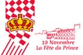 Translation: November 19, Prince\'s holiday. National Day of Monaco vector illustration.