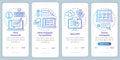 Translation service blue onboarding mobile app page screen vector template. Upload file, contact info. Walkthrough Royalty Free Stock Photo