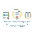 Translation services concept icon. Apostilles and document legalization idea thin line illustration. Legal paper and