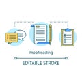 Translation services concept icon. Proofreading idea thin line illustration. Grammar checking, editing text documents