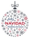 Christmas bauble vector with snowflakes and spanish christmas greetings on white background. Royalty Free Stock Photo