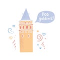 Translation: Welcome! Vector illustration of a famous turkish sight - Galata Tower in Istanbul, Turkey.