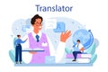 Translator concept. Linguist translating document, books and speach. Royalty Free Stock Photo