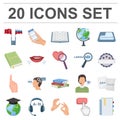 Translator and linguist cartoon icons in set collection for design. Interpreter vector symbol stock web illustration.