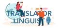 Translator linguist typographic header. Linguist translating document Royalty Free Stock Photo