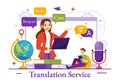 Translator Service Vector Illustration with Language Translation Various Countries and Multilanguage Using Dictionary