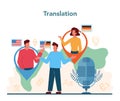 Translator and translation service concept. Linguist translating document, Royalty Free Stock Photo