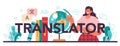 Translator typographic header. Linguist translating document, books