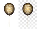 Translucent balloon with gold spangles with the inscription Black Friday 30 percent off