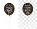 Translucent balloon with gold spangles with the inscription Black Friday 90 percent off