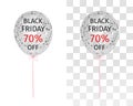 Translucent balloon with gold spangles with the inscription Black Friday 70 percent off