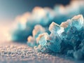 Translucent blue crystals with a cubic shape are scattered on a surface. The Royalty Free Stock Photo