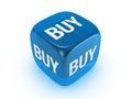 Translucent blue dice with buy sign Royalty Free Stock Photo