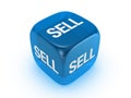 Translucent blue dice with sell sign Royalty Free Stock Photo