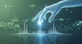Futuristic blue hand interacting with glowing digital data streams and abstract technology interface Royalty Free Stock Photo